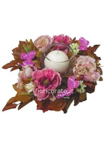 Wonder- Coroncina centrotavola di fiori freschi con candela