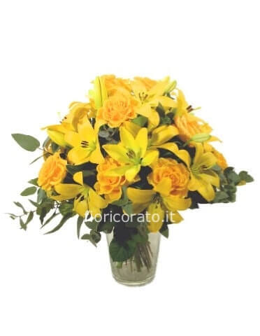 Yellow Satin- Mazzo di rose e lilium