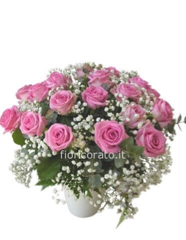Parny Paradise- Bouquet di rose rosa e gypsofila